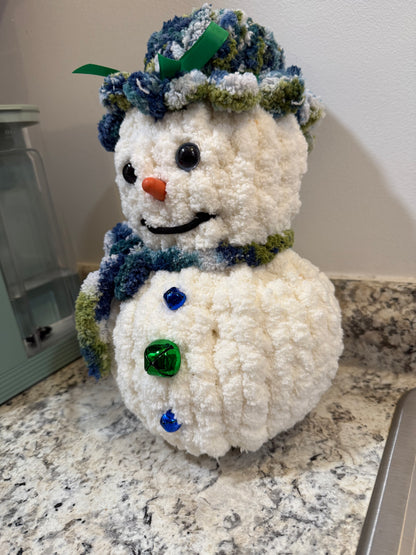 Snow Man with Camo Chunky Knit Hat