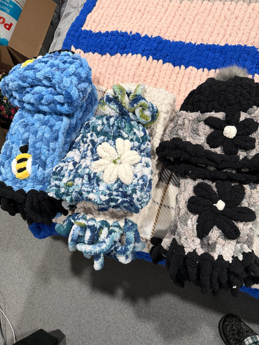 Black & Gray Scarf and Beanie